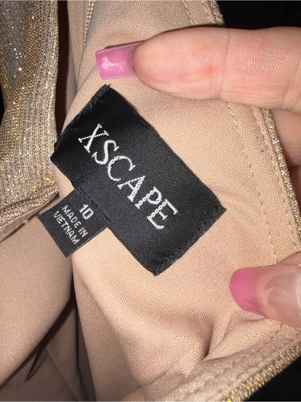 NWT XSCAPE MISHA" GLITTER KNIT ONE SHOULDER SIDE CINCHED W FLARE DRESS SIZE 10 - Picture 7 of 11